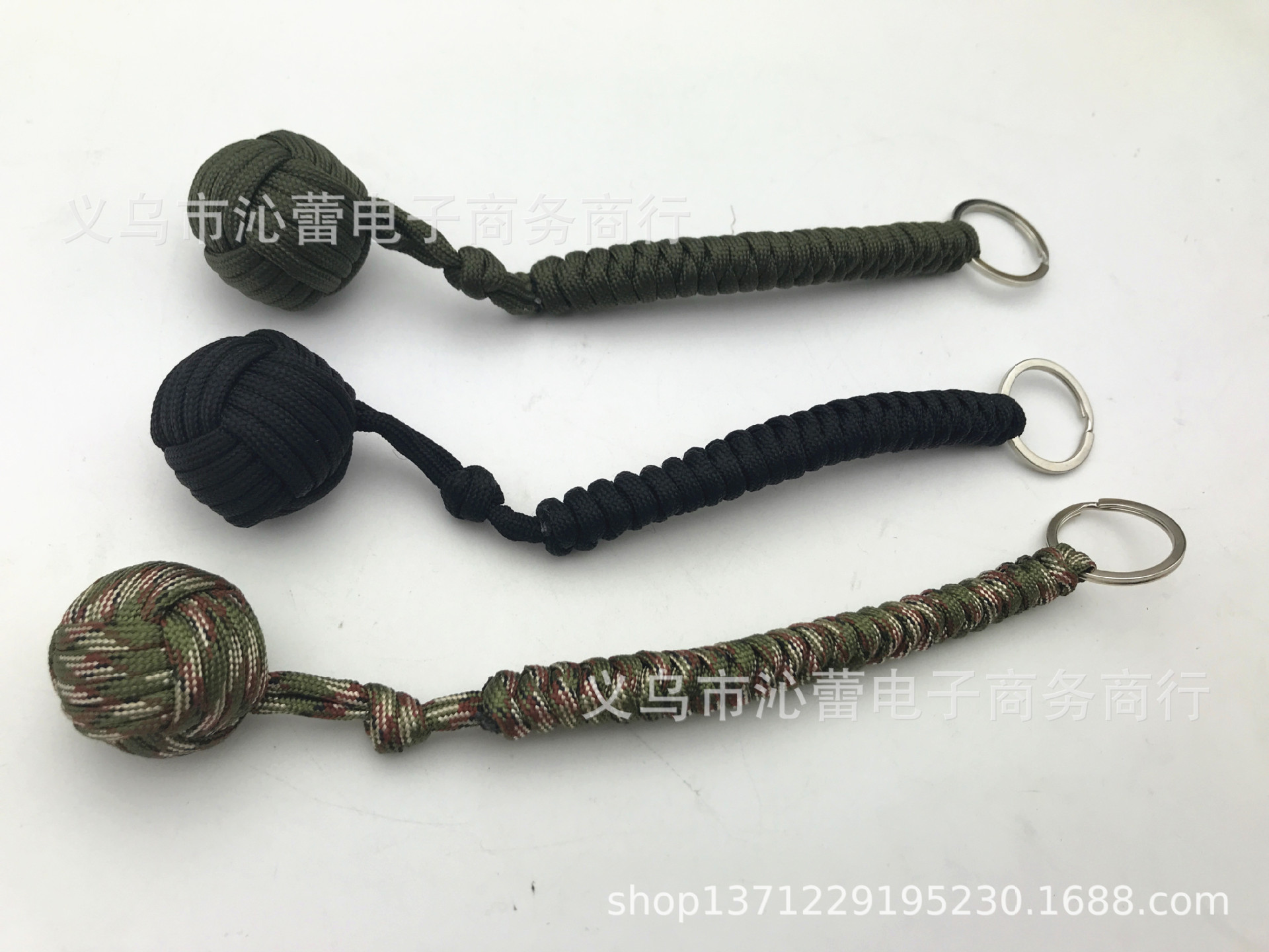 Outdoor Diamond Knot Braided Self-Defense Ball Monkey Fist Round Key Chain 550 Umbrella Rope Mountain Climbing Survival Self-Defense Steel Ball