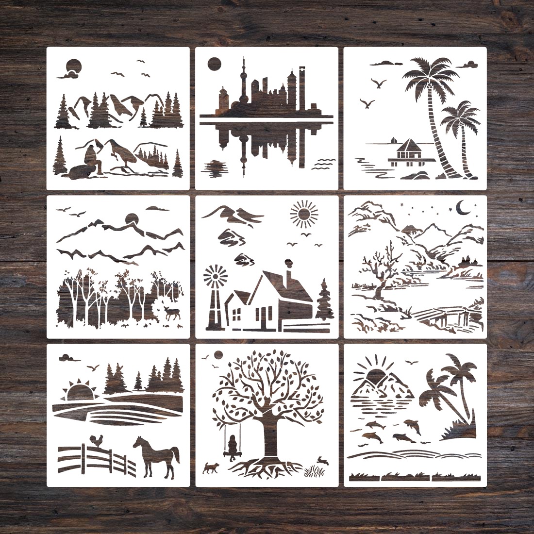 New hollow painting template Amazon landscape City Country Forest Farm Beach elements handmade Template