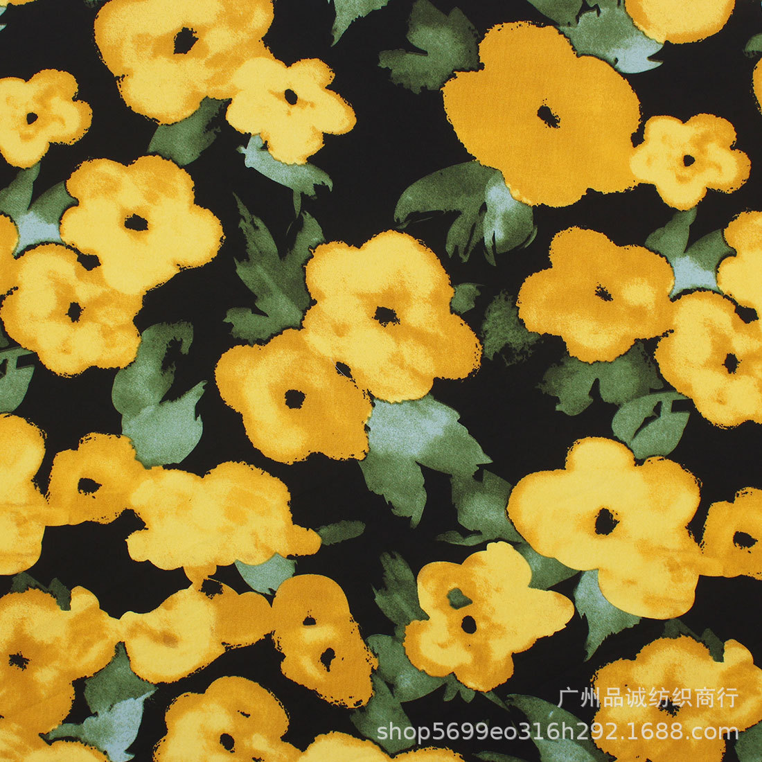 Picture of Broken card plain satin printed color ink sunflower chiffon printed cloth cross-border women's dress printed fabric