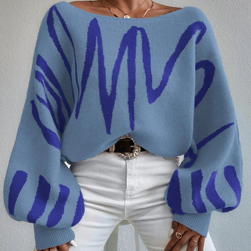 Picture of European and American Foreign Trade New Loose Pullover Knitted Sweater Women's Cross-Border Amazon Lantern Sleeve Design Sweater for Women