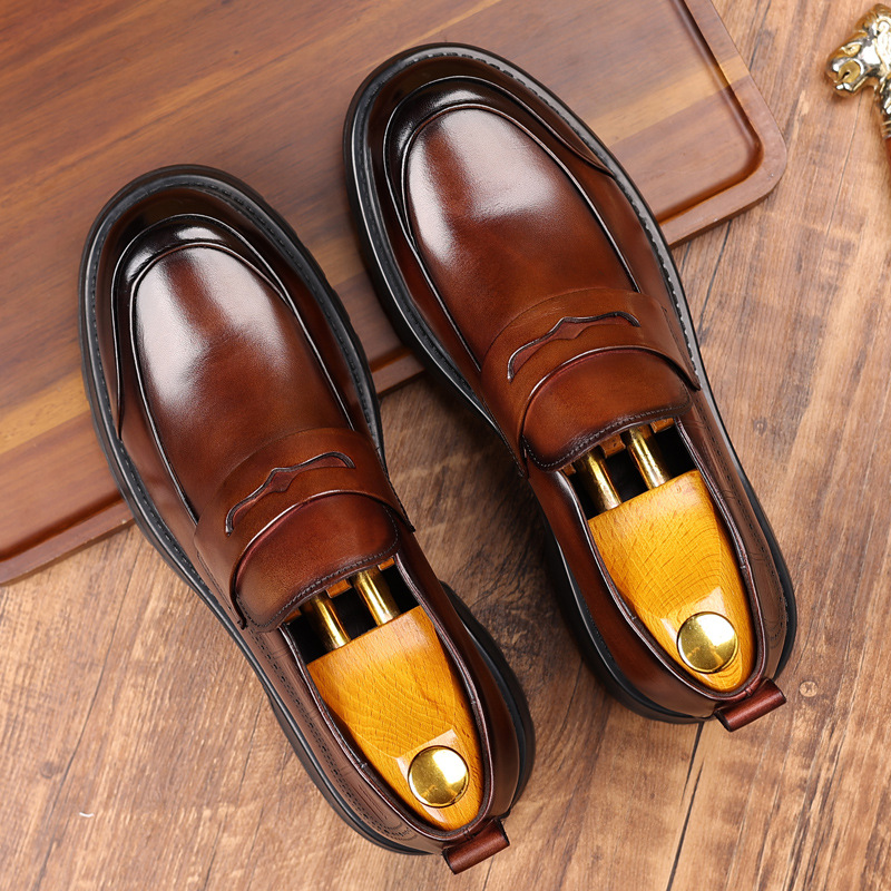 Men's Casual Style Leather Shoes Slip-on Loafers Cowhide Men's Genuine Leather Business Thick-soled Men's Shoes