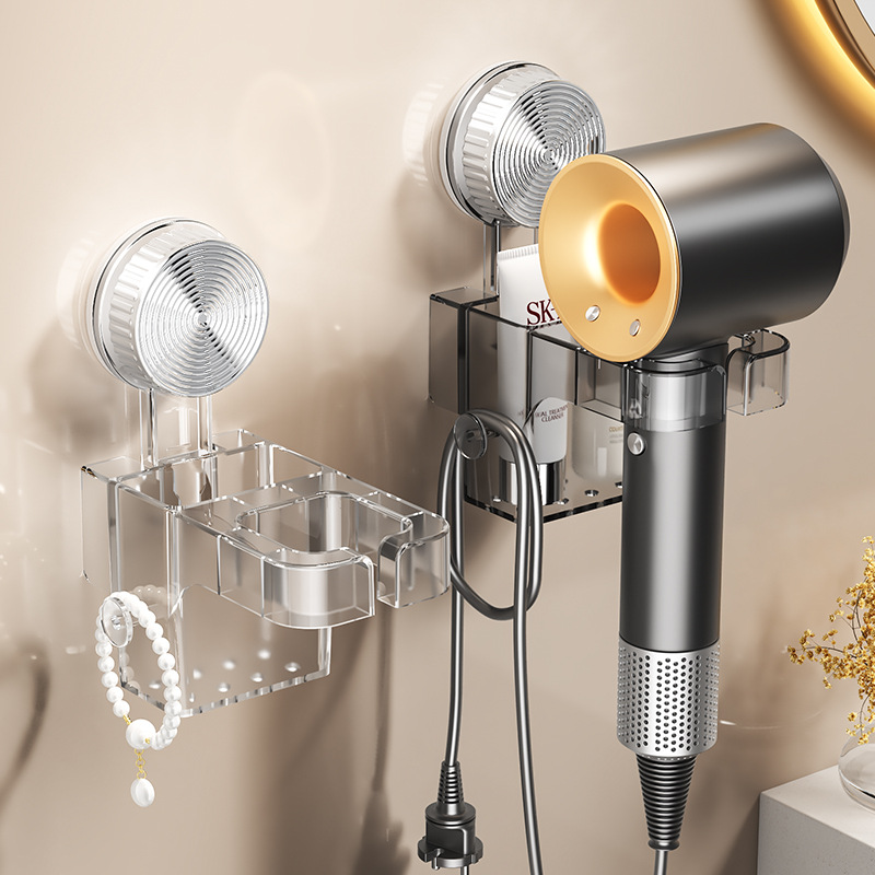 Suction Cup Hair Dryer Storage Rack Bathroom Wall-Mounted Hair Dryer Holder Bathroom Cord-Winding Hair Dryer Home Storage Artifact