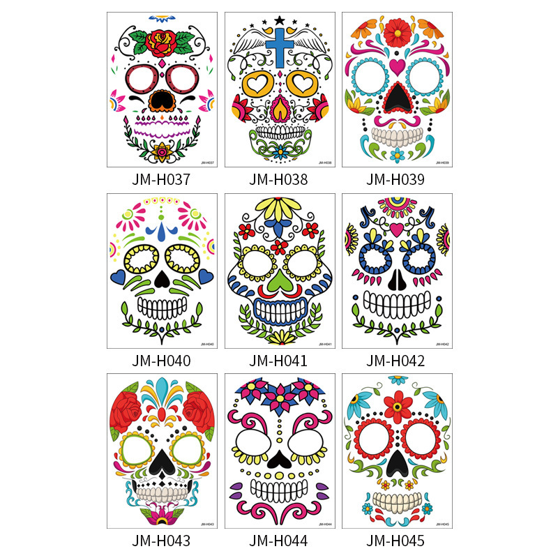 Picture of Cross-Border Waterproof and Sweat-Proof Day of the Dead Masquerade Funny Makeup Temporary Stickers Halloween Face Tattoo Stickers