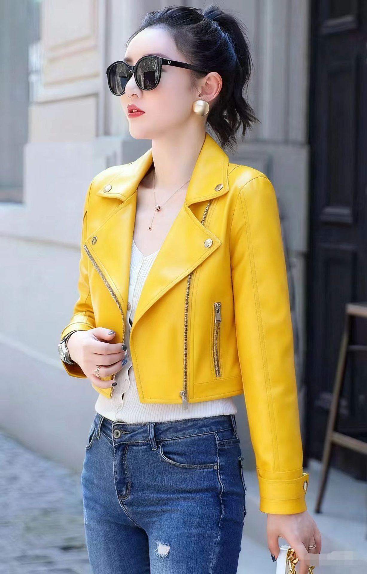 Picture of Factory wholesale spring and autumn new Korean women PU leather women's short slim small coat motorcycle clothing leather jacket