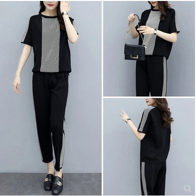 Summer new Korean style women's clothing loose fashion slimming plus size suit women's casual French niche two-piece suit