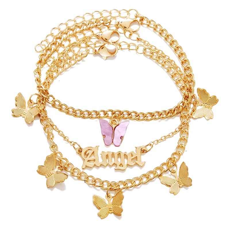 Cross-border suit combination anklet jewelry fashion simple multi-layer shell oil drop scallop foot metal four-piece set