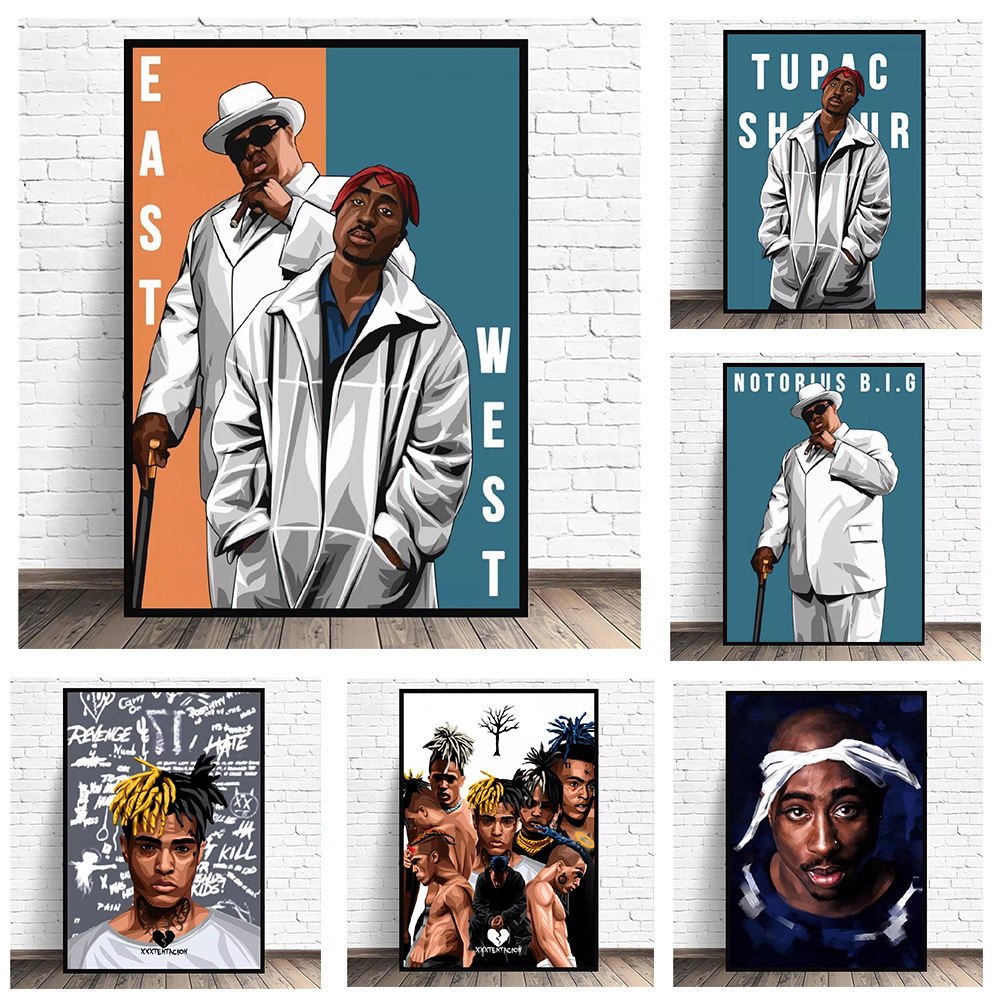 Music Singer Tupac Portrait Art Canvas Painting Mural Poster Wall Art Bedroom Living Room Modern Decorative Painting