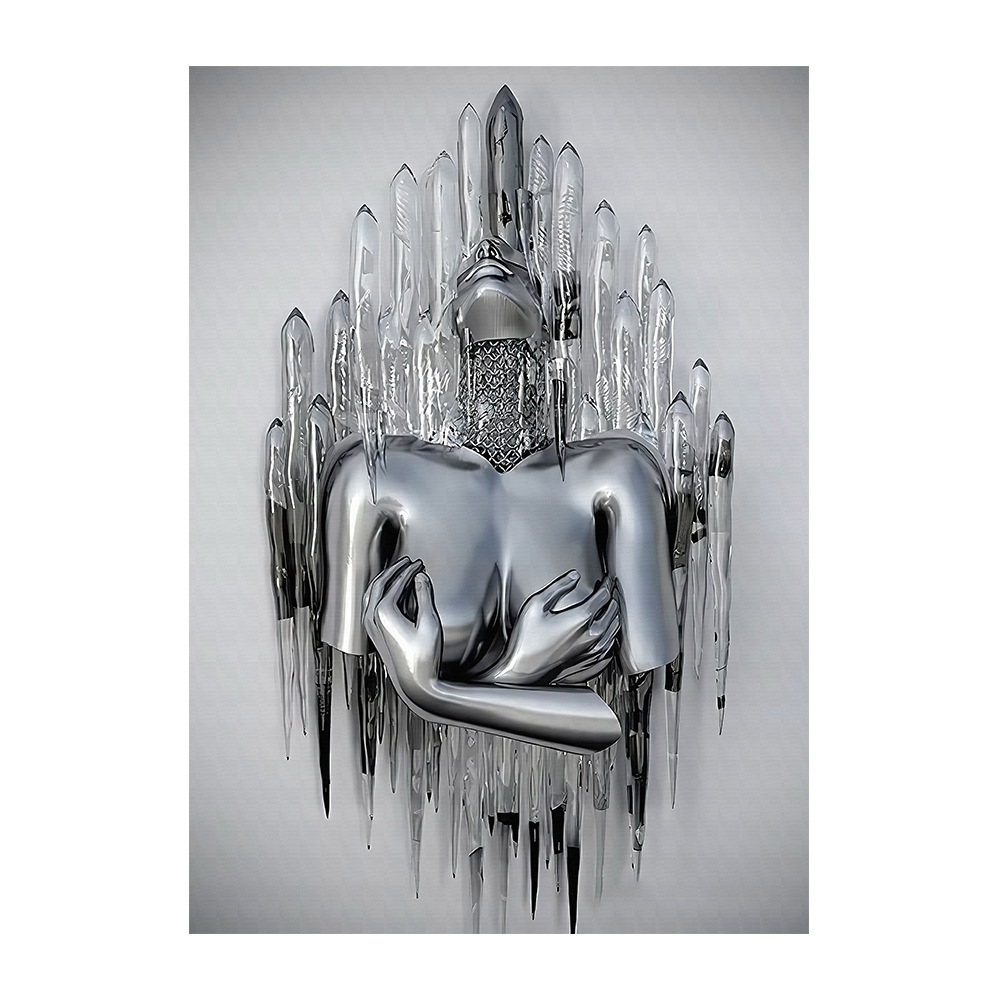 Picture of Scandinavian Home Decoration Canvas Painting Metal Character Statue Poster Hanging Painting Wall Frameless Painting Core Creative Metal