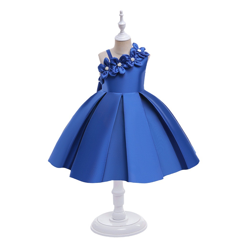 European and American New Style Flower Girls Dress Princess Dress Children's Sling Beaded Flower Forged Cloth Piano Dress
