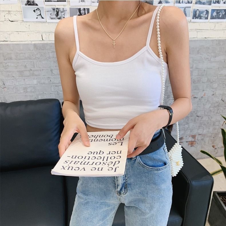 Picture of Short High Waist Outer Wearing Vest Top Women's Summer New Korean Style Slim-fit Slimming Sexy Solid Color Inner Small Sling