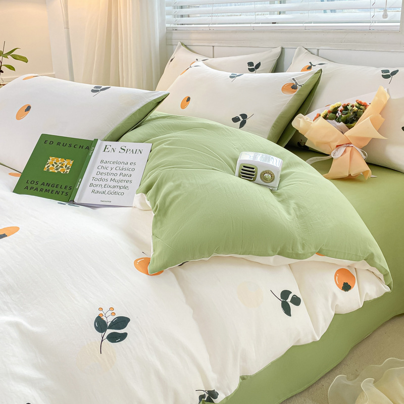 Picture of Small fresh class a 100 wash cotton four-piece set sanding cotton full quilt cover single bed hat student dormitory three or four-piece set