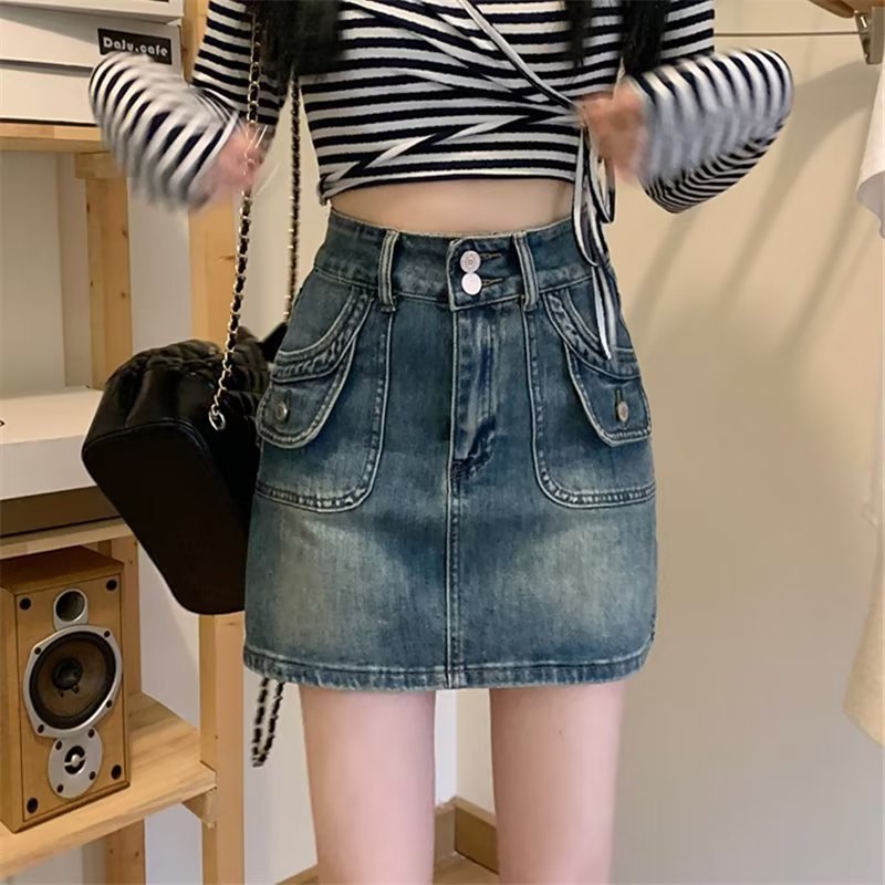Summer Sexy Denim Hip-hugging Short Skirt, Anti-exposure Women's Summer Thin Versatile High-waisted Slimming Look Skirt