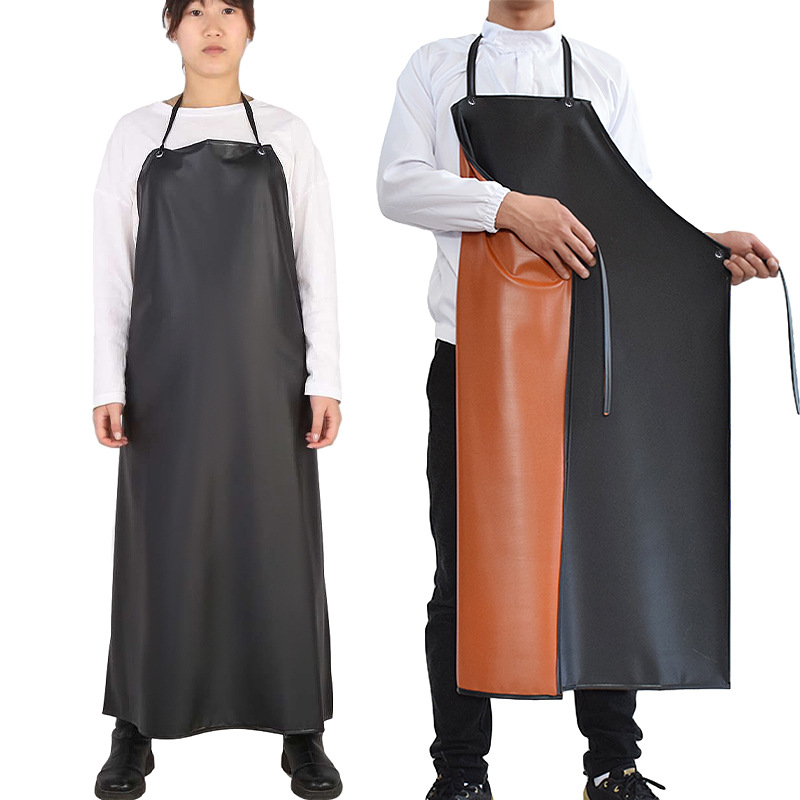 Black PVC waterproof oil-proof thickened apron soft leather adult food aquatic slaughtering kitchen labor protection apron wholesale