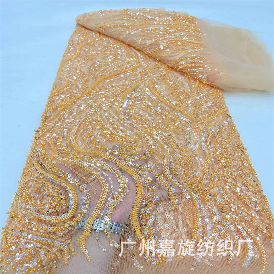 Picture of Spring and Summer 2024 New Polyester Mesh Size Fingerprint Sequin Bead Tube Embroidered Cloth African Fashion dress Dress Fabric