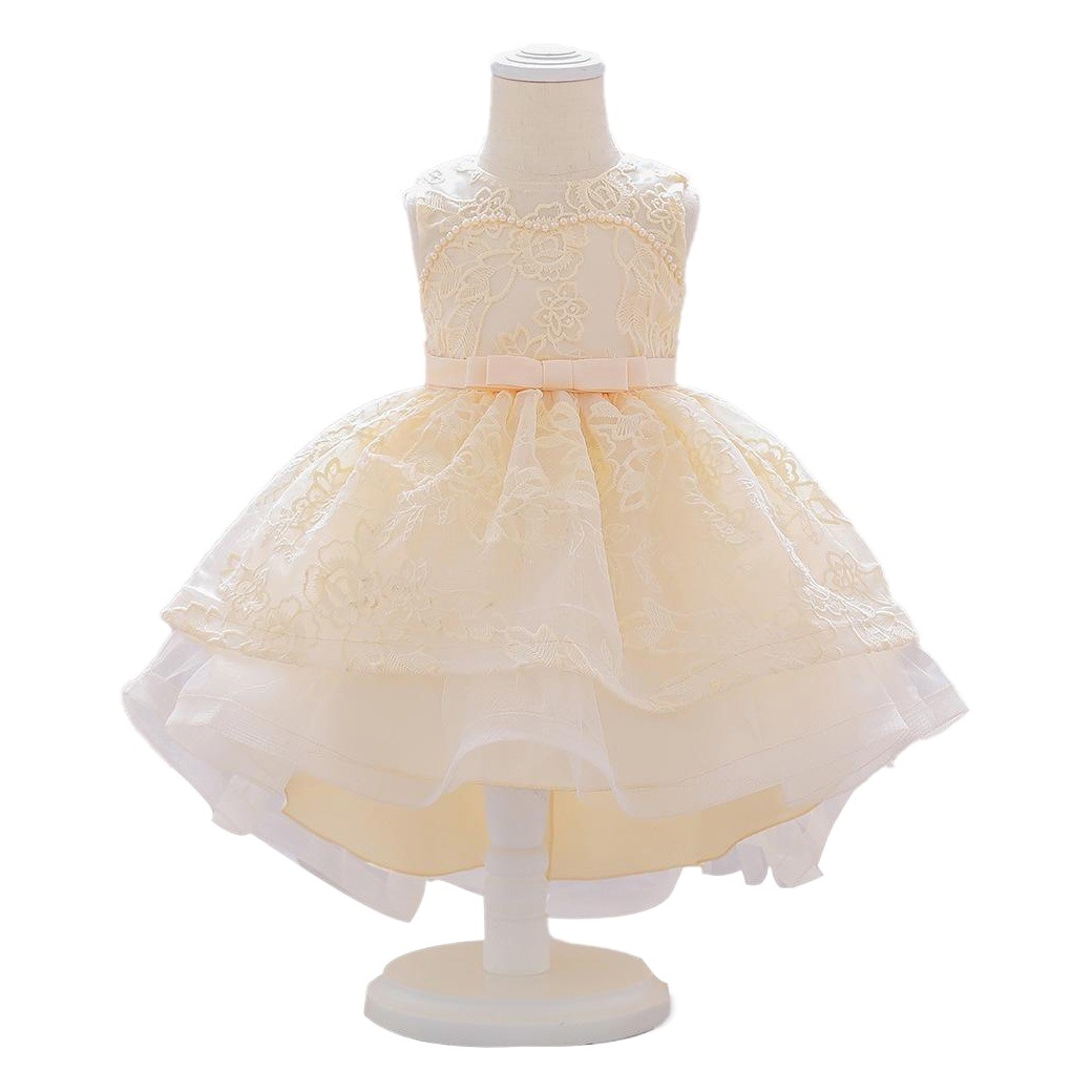 Little flower girl wedding dress puffy princess dress baby one-year-old children's dress princess dress bow one-year-old hundred-day dress