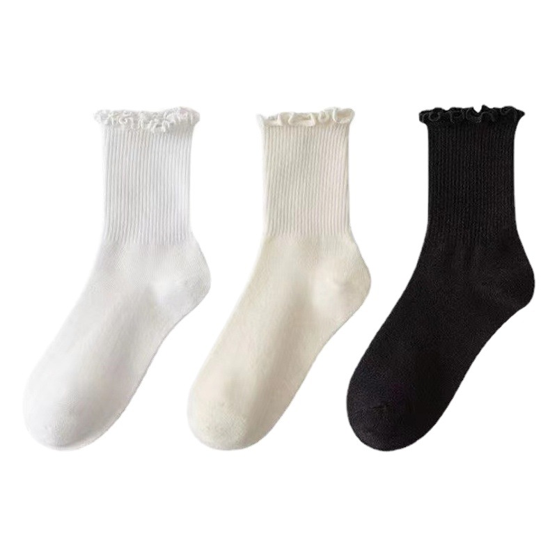White Lace Socks for Women, Mid-Calf, Thin Style, Mary Jane Shoes, Ruffled Socks, Insjk Socks, Women's Socks Wholesale, Ins Style