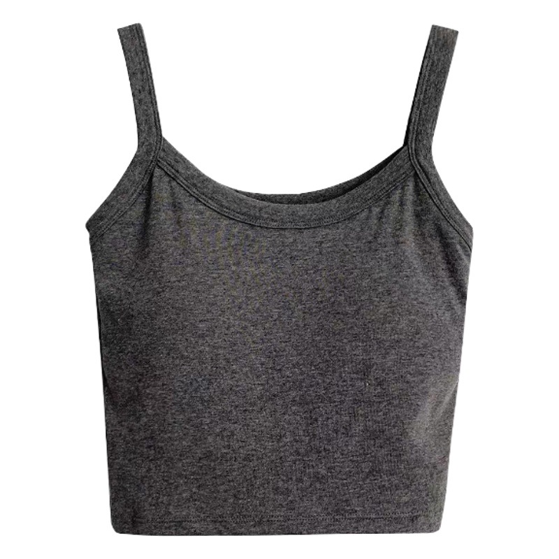 Trendy Solid Color Camisole with Built-In Bra Pads, Women's Short Outerwear, Pure Cotton Tube Top