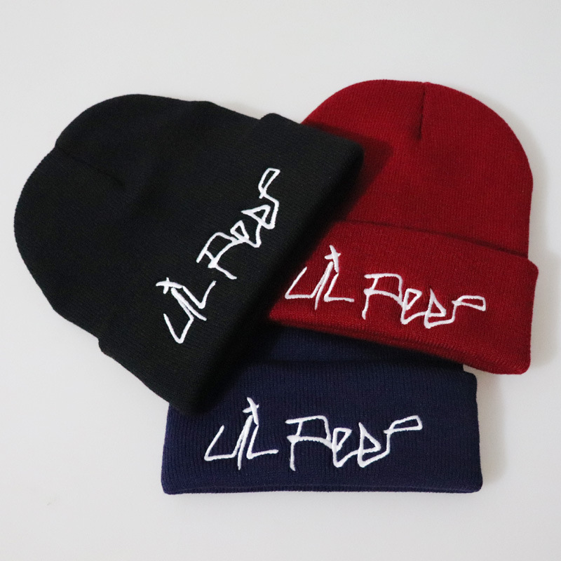 Foreign trade supply European and American star Love Lil Peep girl embroidered knitted cap pullover cap wool cap cold cap