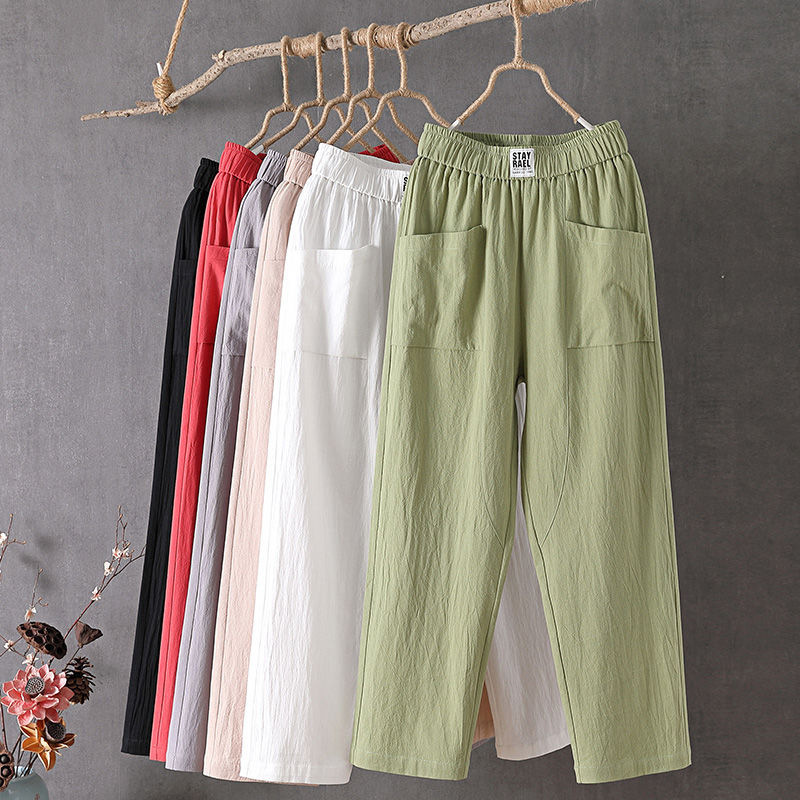 Cotton Linen Casual Pants Women's 2023 New Arrival Pants Korean Style Loose Slimming Straight Pants Summer Thin Cropped Harem Pants