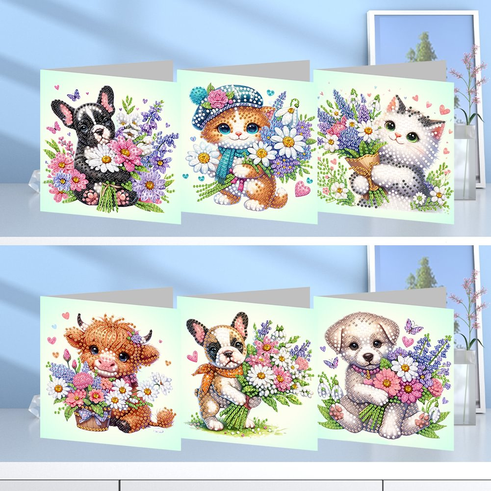 Cross-border Hot Sale Series 6 Combination New Diamond Painting Craft Point Diamond Greeting Card Animal Style Series