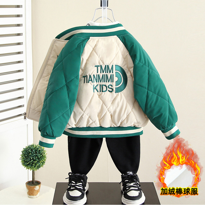 Picture of 4295 Children's Velvet Tops Boys Autumn and Winter 2025 New Baby Baseball Uniform Top Winter Thickened Cotton Clothes