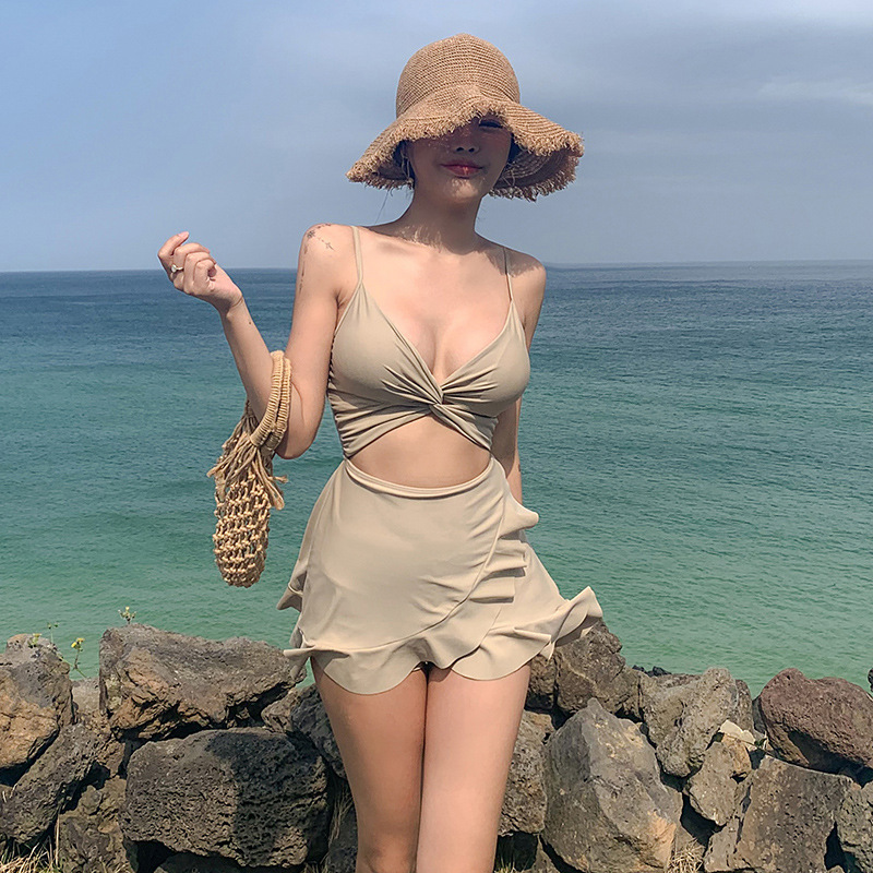 Internet Popular Style Sexy One-Piece Swimsuit Women's New Style Girls Hot Spring ins Style High Waist Slim Bikini Swimsuit