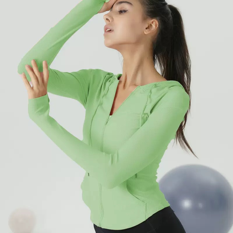 Yoga Clothing Jacket Women's Hooded Slim Spring & Fall New Quick-Drying Sportswear Fitness Clothing Pure Color Comfortable Long-Sleeved Top