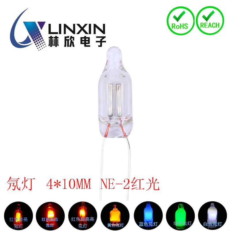 Picture of Ready Supply of 4mm Red Light Bulb Ne-2 Cymbal Tube 4*10 General Bright Cymbal Light Indicator Light 110V 220V Cymbal Light
