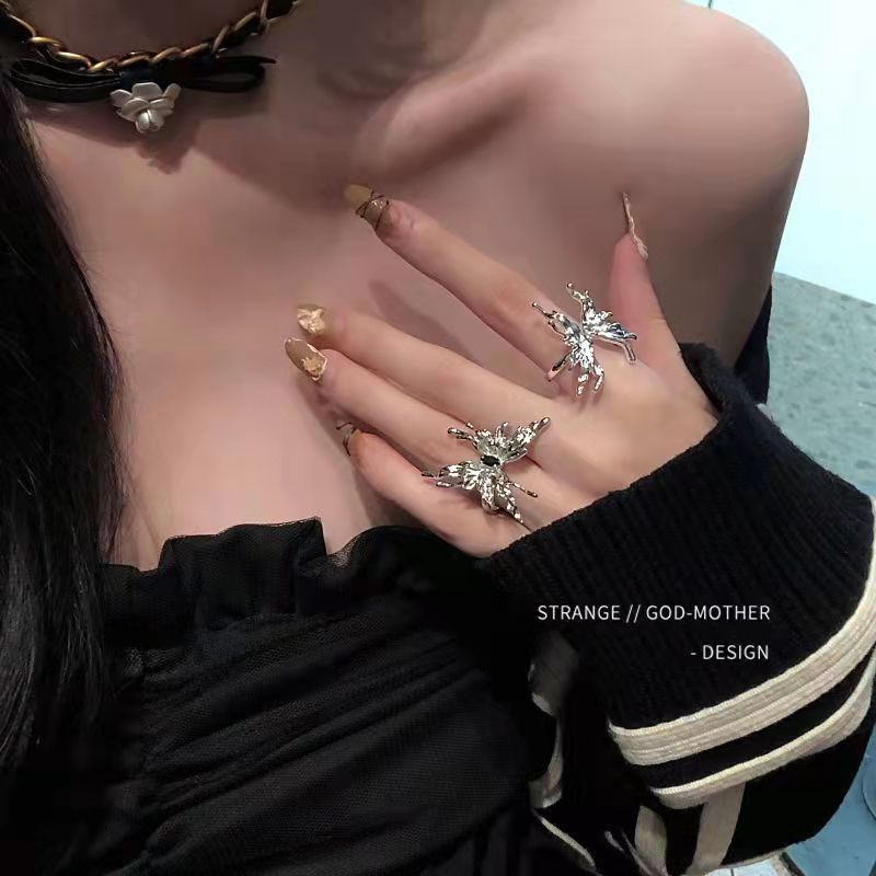 Personalized butterfly open ring female ins trendy niche designer High sense Internet celebrity cold style fashion index finger ring