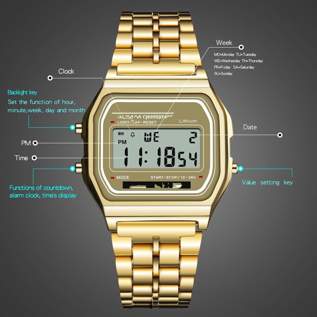 Picture of 2023 steel belt led electronic watch ultra-thin gold and silver Cold Light watch F91W steel belt Harajuku style fashion multi-function table