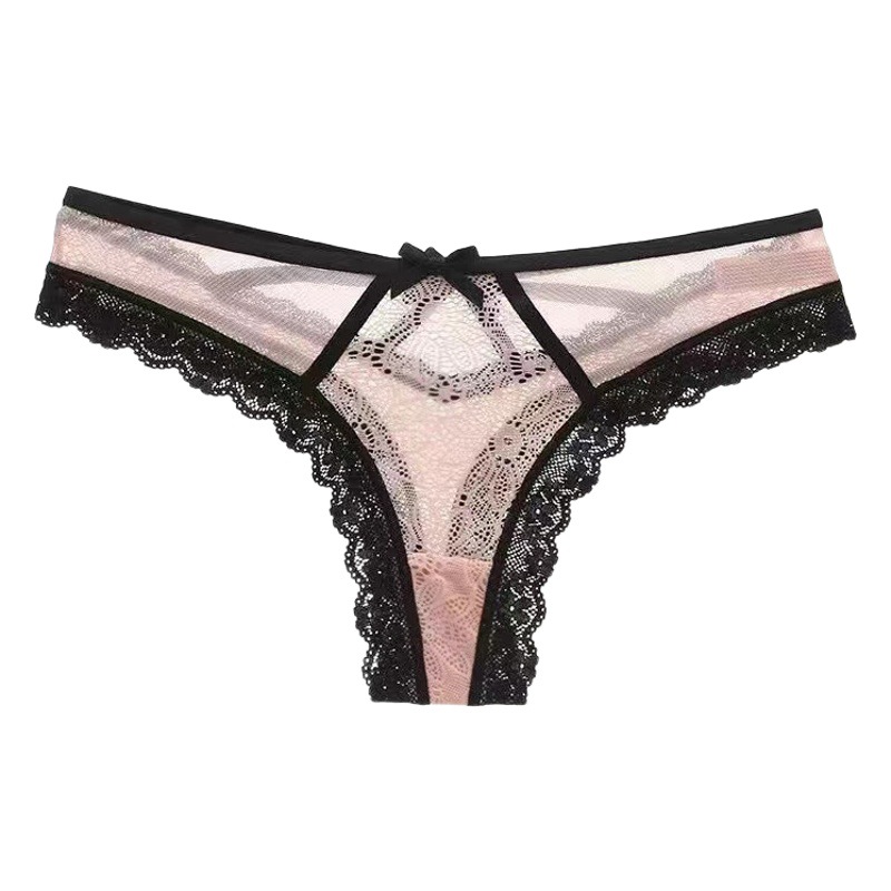 Sexy thong lace hot girls transparent fun French pure cross hollow summer thin low waist ladies underwear