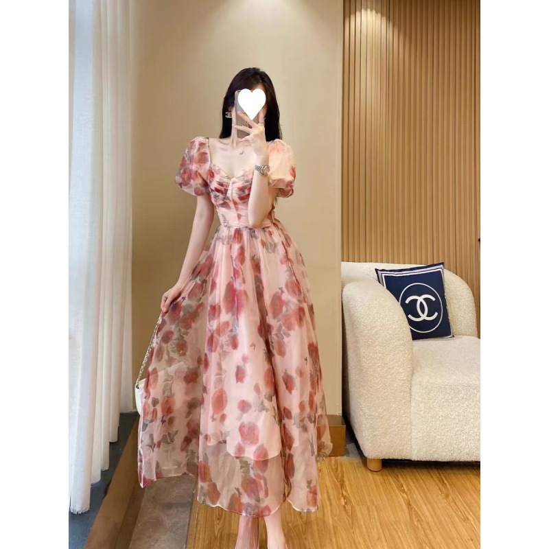 French Adult Ceremony Birthday Gown Light Luxury Niche Sweet and Spicy Style Beautiful Floral dress Summer