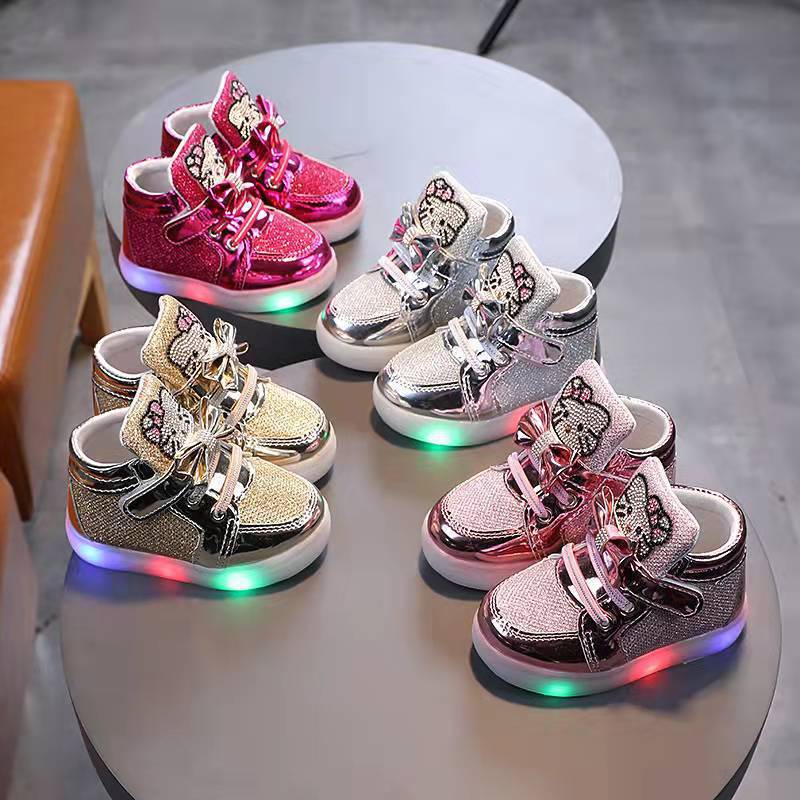 Girls' princess shoes, rhinestone light shoes, children's shoes, sneakers, casual shoes, high-top light shoes, cartoon children's shoes