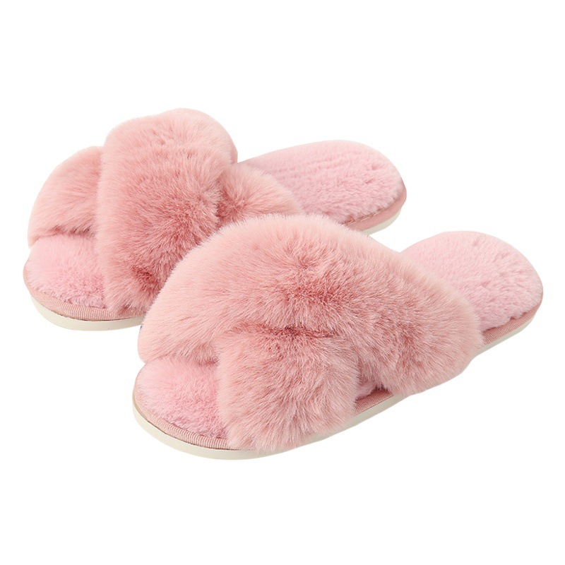 Amazon Slippers Winter Plush Cross-Strap Cotton Indoor Warm Plus Large Fur Slippers Women's High and Low Imitation Rabbit Fur