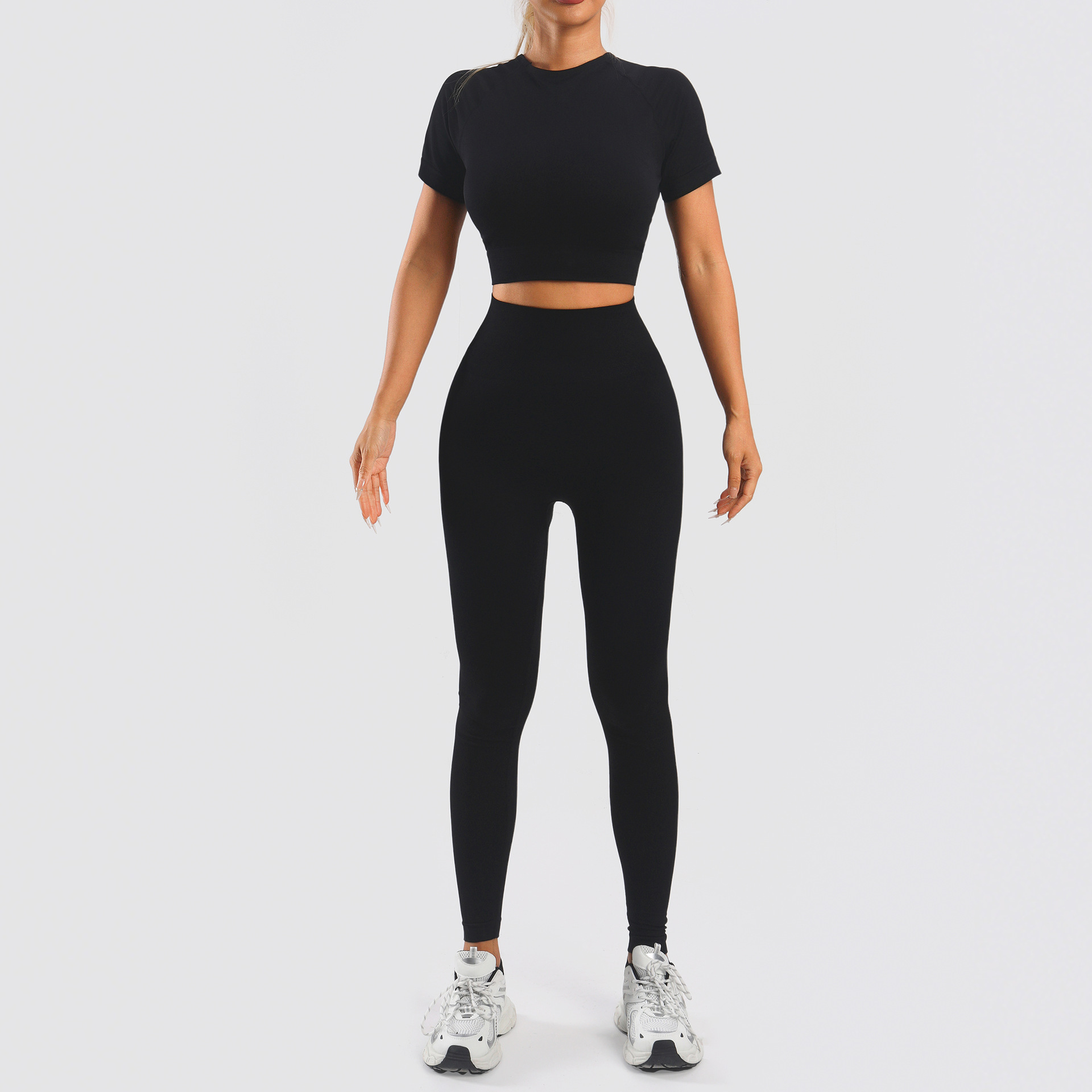 Picture of Amazon Sports Small Strap Push-up Bra Vest Short-sleeved High Waist Hip-up Trousers Fitness Yoga Sports Pants
