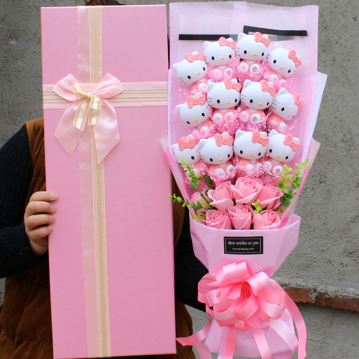 12Kat cat and soap flower gift box vinyl hand-made bouquet exquisite cartoon bouquet Tanabata Valentine's Day gift