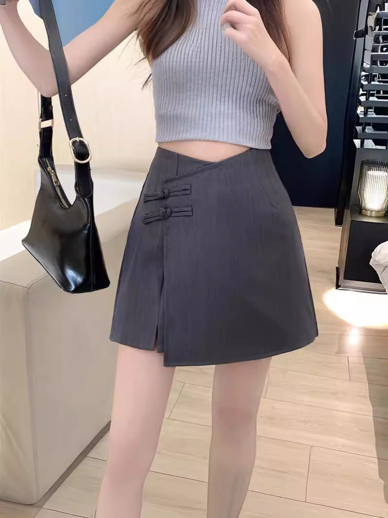 Korean Style Design Sense Irregular Split Trucked Skirt Women's 2024 Summer New High Waist Slimming A- line Pants Skirt