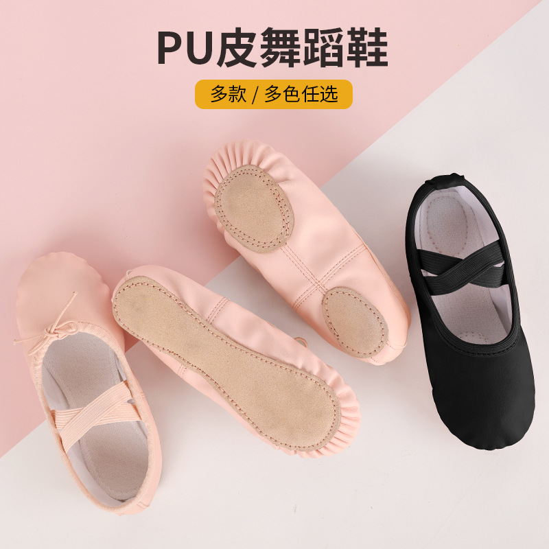Korean Style Children's Dancing Soft-soled Shoes Women's Adult PU Leather Ballet Practice Shoes Gymnastics Shoes Embroidered Yoga Cat Claw Shoes