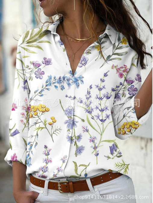 Picture of 2022 New Foreign Trade Women's AliExpress Spring Long Sleeve Shirt Fashion plus size Printed Top