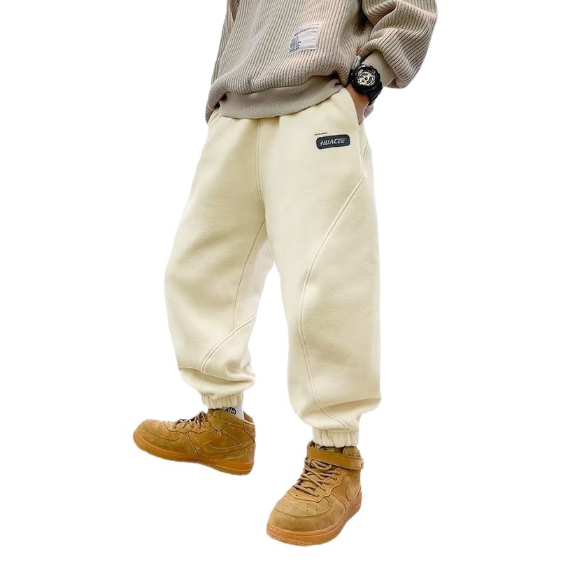 Boys' 2023 New Fleece-Lined Pants for Older Children, Winter Fleece Sweatpants, Thickened Children's Joggers, Trendy