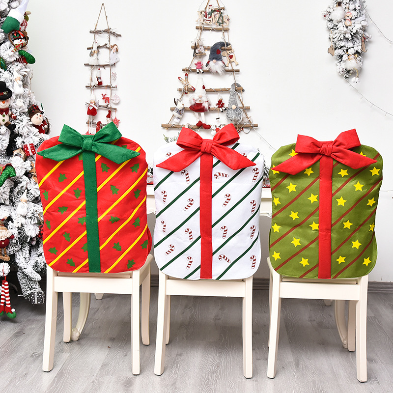 Cross-border New Christmas Decoration Bow Gift Bag Chair Cover Christmas Holiday Restaurant Home Cartoon Chair Back Cover