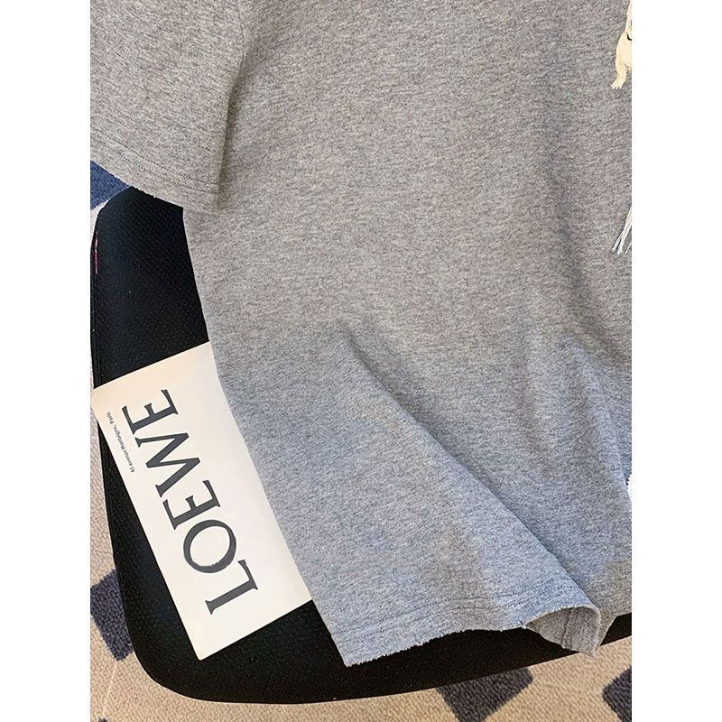 Picture of Cotton Back Bag Collar Round Neck Diamond-encrusted Grey Puppy Embroidered Short-sleeved T-shirt Women's 2024 New Loose Niche Top