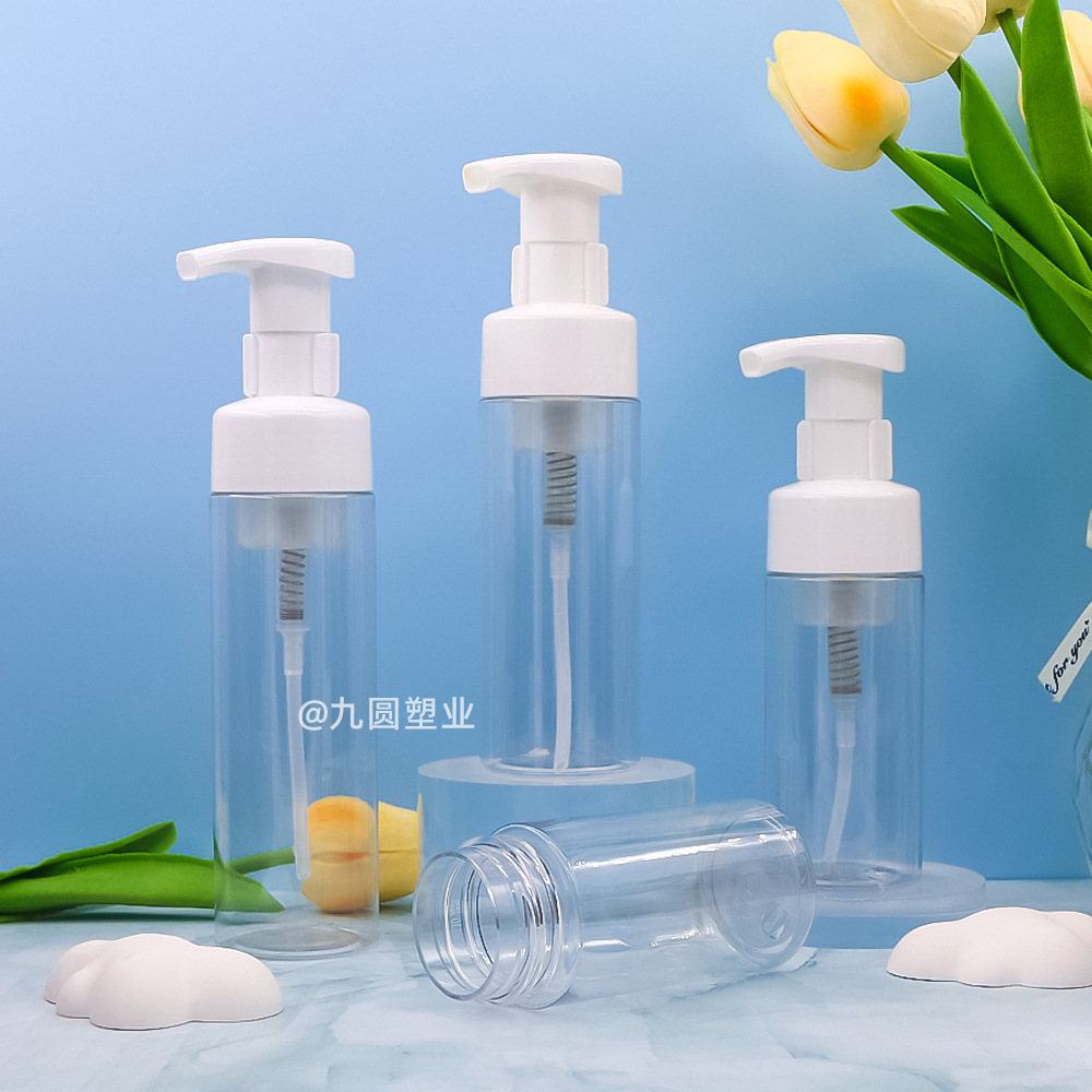 Pet Plastic Facial Cleanser Dispensing Bottle Press Transparent Foaming Bottle 100-250ml Cleansing Mousse Foam Bottle