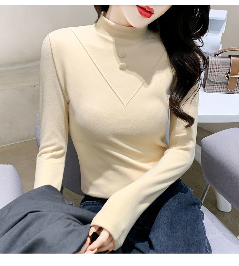 Picture of 1*1 Threaded Double-sided Velvet New Half-high Collar Women's Long-sleeved Top Autumn and Winter Slim-fit Inner Brushed Warm Shirt