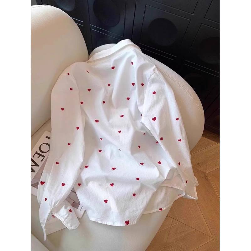 Picture of French Sweet Age-Reducing Heart-Printed Lapel Long-Sleeved Shirt for Women Spring and Summer Niche Chic Elegant Slim Shirt