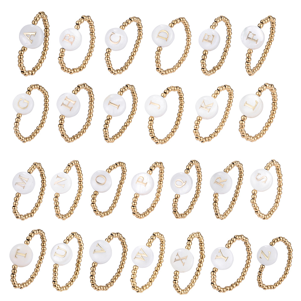 Washable non-fading 26 English letters shell drop glue jewelry beaded elastic ring female universal size
