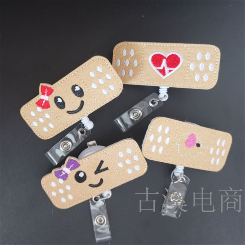 Felt nurse expression retractable clip cloth stickers love bow easy pull buckle fabric embroidery work lanyard