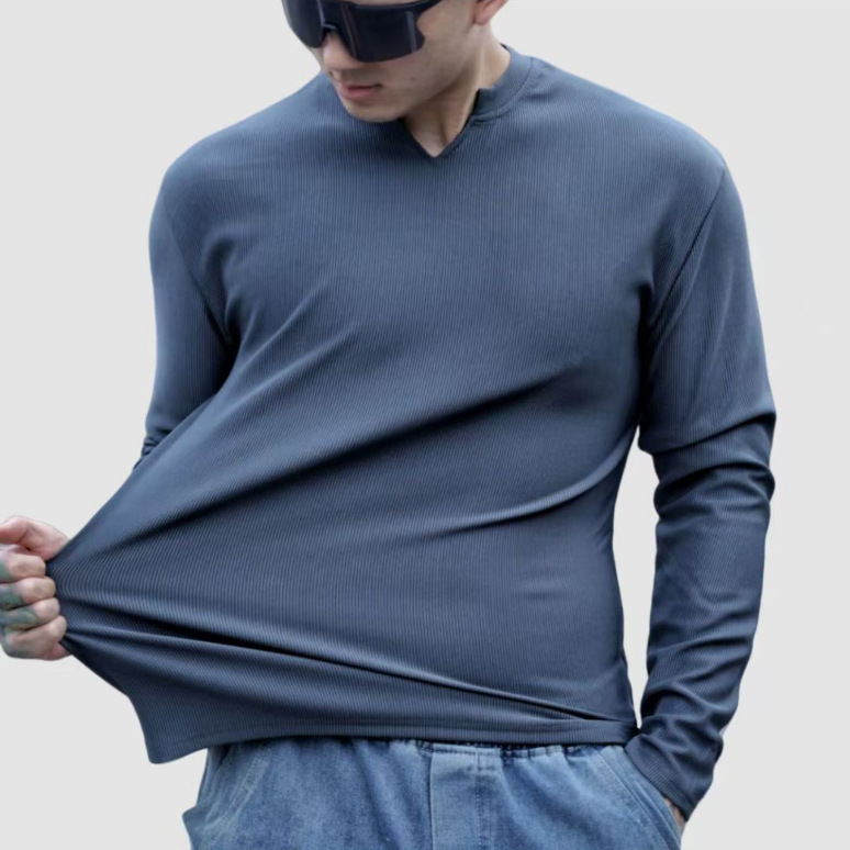 Sports Long-sleeved Men's T-shirt V-collar Fashion Brand Fitness Training Loose Elastic Quick-drying American Style Training Muscle plus size