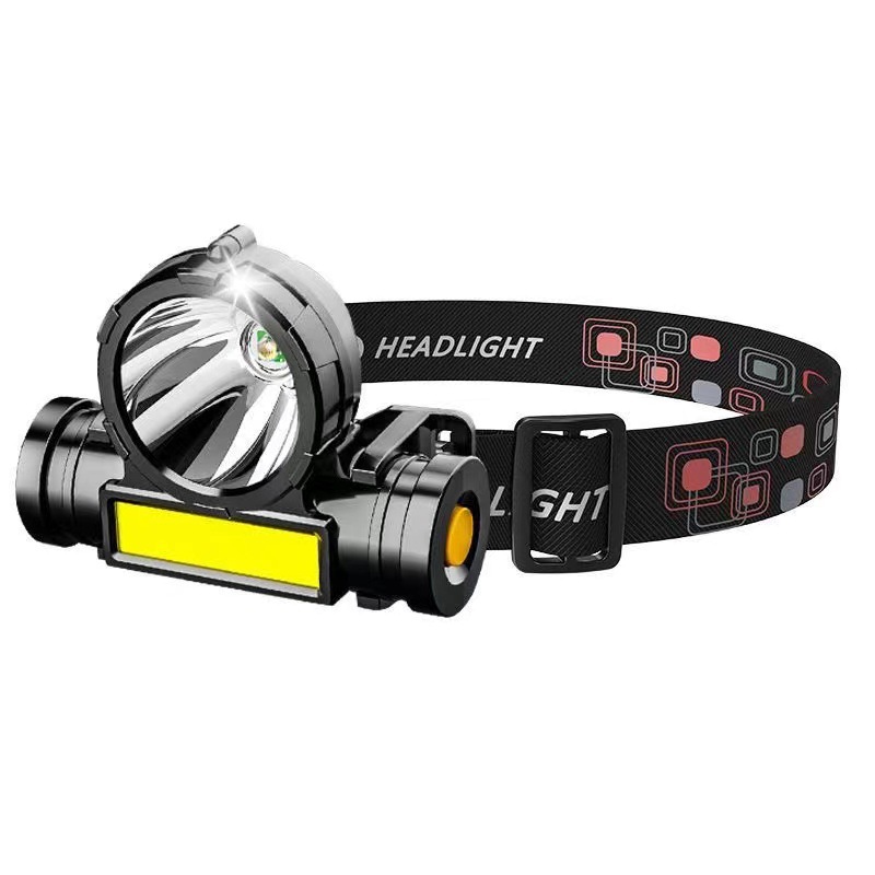 Cross-border headlight outdoor cob rechargeable head-mounted flashlight led fishing waterproof rechargeable strong light headlight wholesale