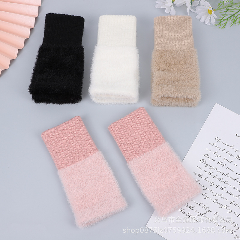 Warm gloves women's winter Korean-style student plush open finger knitted gloves office writing cold-proof autumn and winter gloves